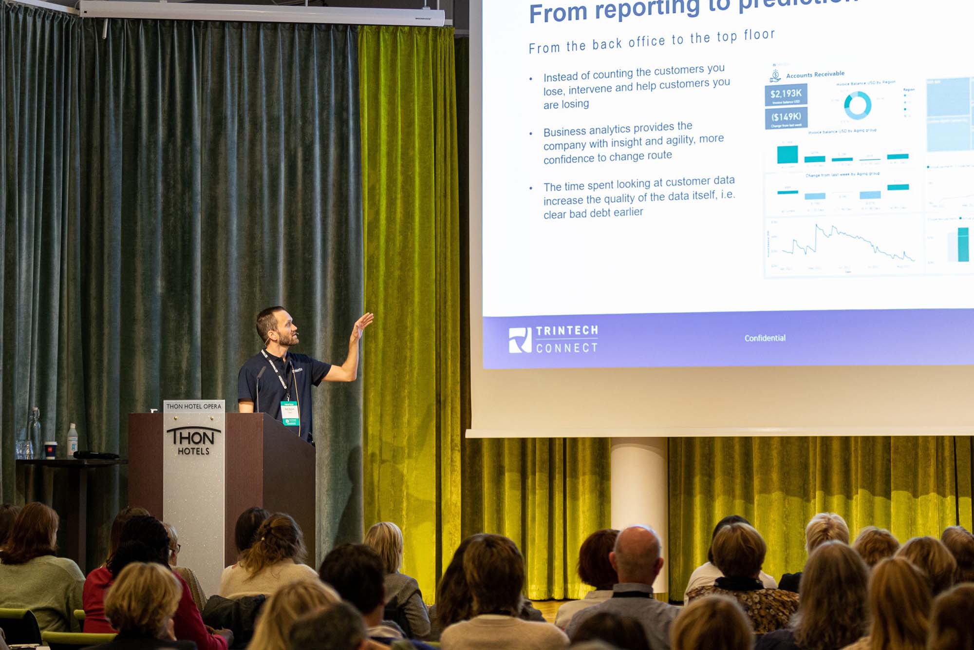 Trintech expert presenting professional consulting services for financial close automation at Trintech Connect event